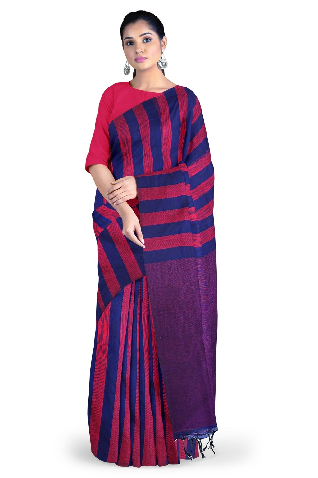 Maroon Blue Pure Cotton Tejal Hand Loom Saree (1198)